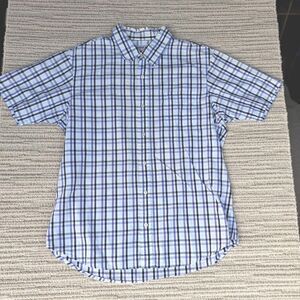 Urban Pipeline Mens XL Short Sleeve Plaid Button Up Shirt 100% Cotton Blue Whit